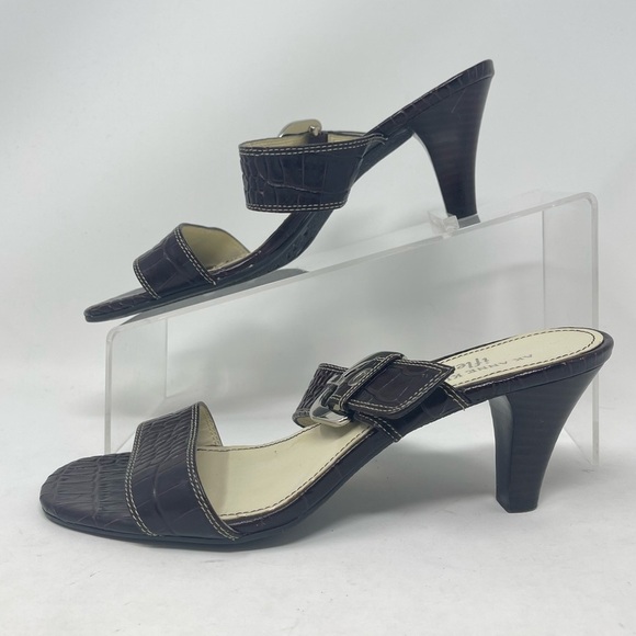 AK Anne Klein Sandals Womens 6.5M iflex Akberlynn Brown Embossed Leather Shoes - Picture 6 of 14